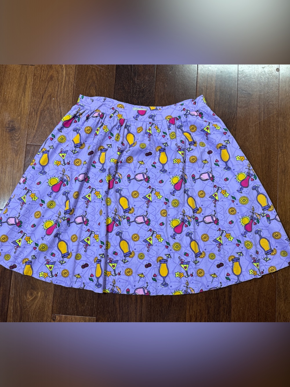 Lindy Bop Lavender Skater Skirt with Bright Cocktail Print